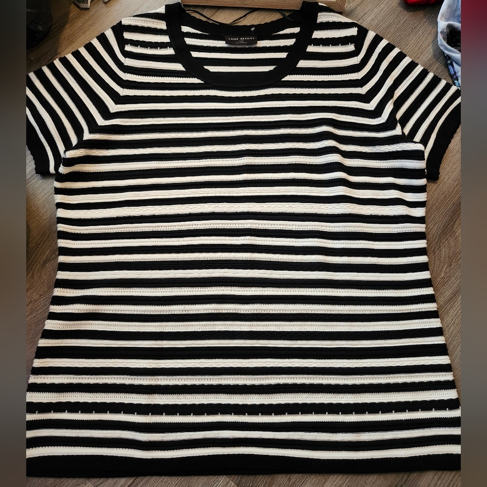 Lane Bryant Black and White Striped Tee